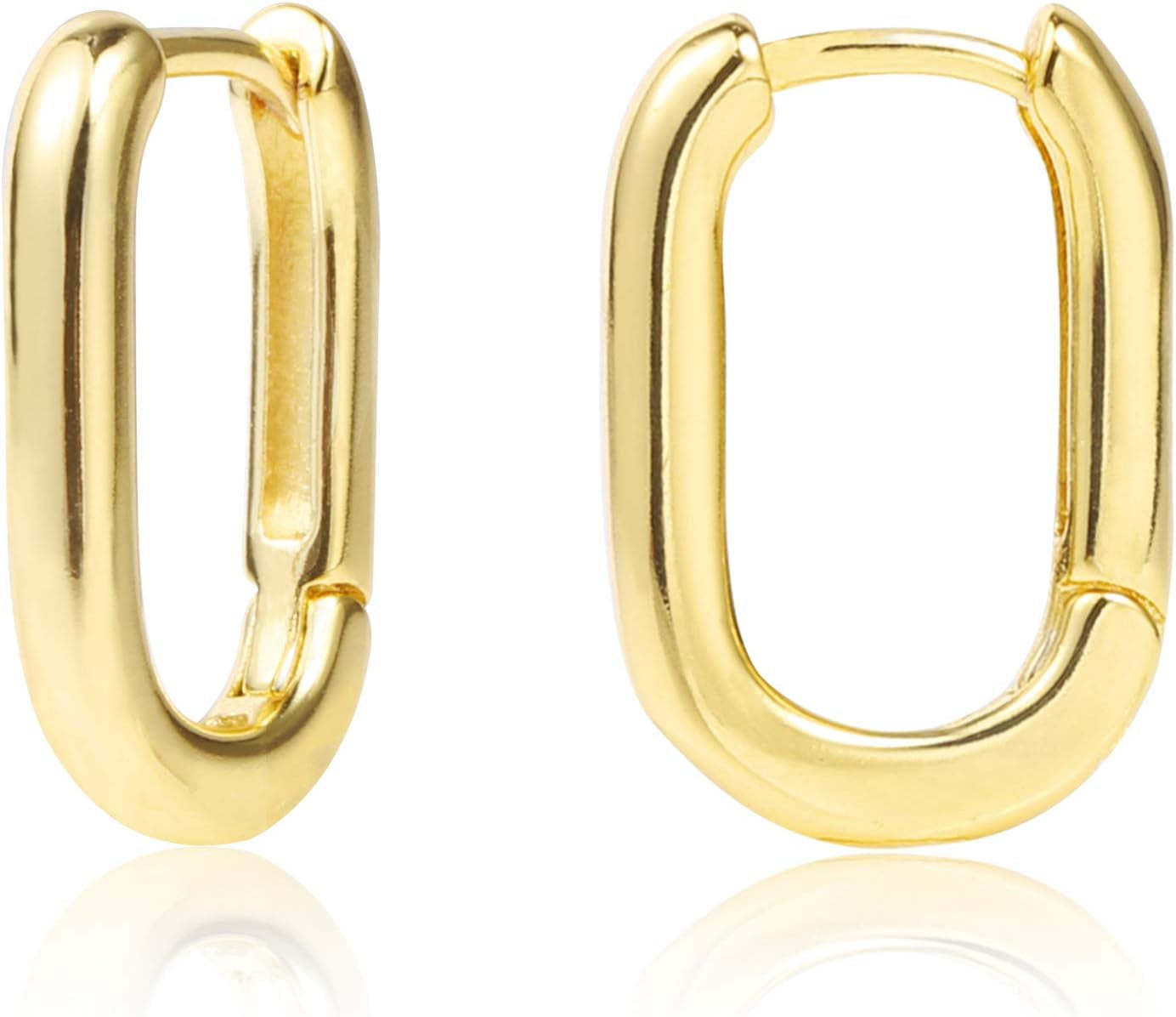 Small Gold Silver Rectangle Hoop Earrings 11Mm 14K Gold Plated U Shape Trendy Oval Hoop Earrings for Women Men