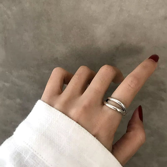 S925 Sterling Silver Rings for Women Fashion Simplicity Resizable Geometry Multilayer Party Ring Jewelry Accessories Wholesale