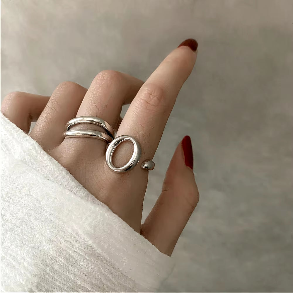 S925 Sterling Silver Rings for Women Fashion Simplicity Resizable Geometry Multilayer Party Ring Jewelry Accessories Wholesale