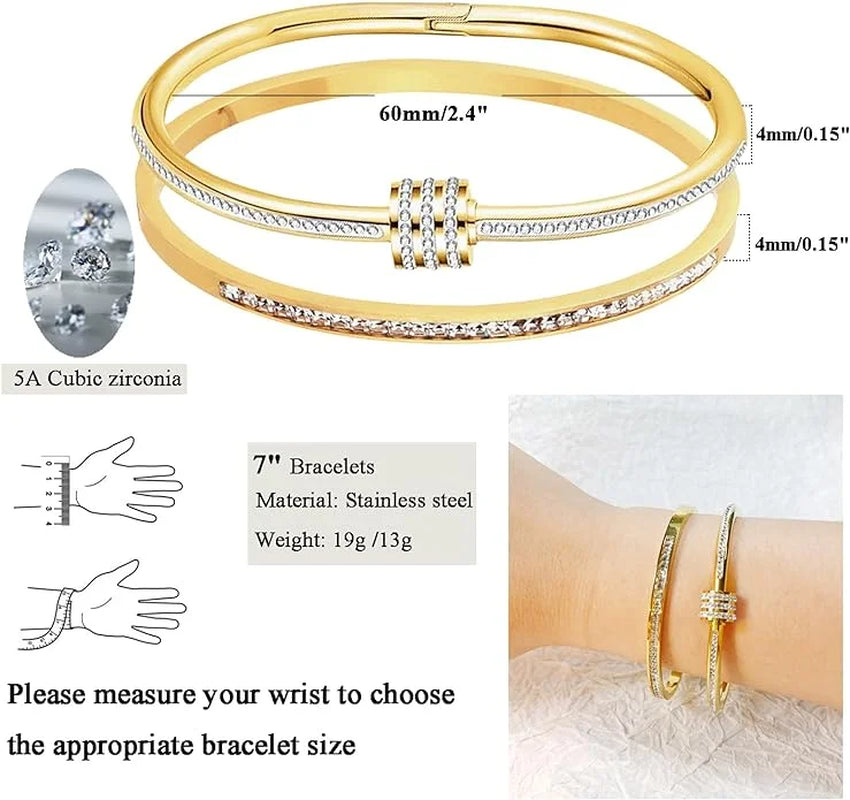 1Pc Titanium Steel Gold Bracelet, Fashionable Classic Style, Stainless Steel Bracelet,Inlaid with Zircon,For Womens Daily Wear