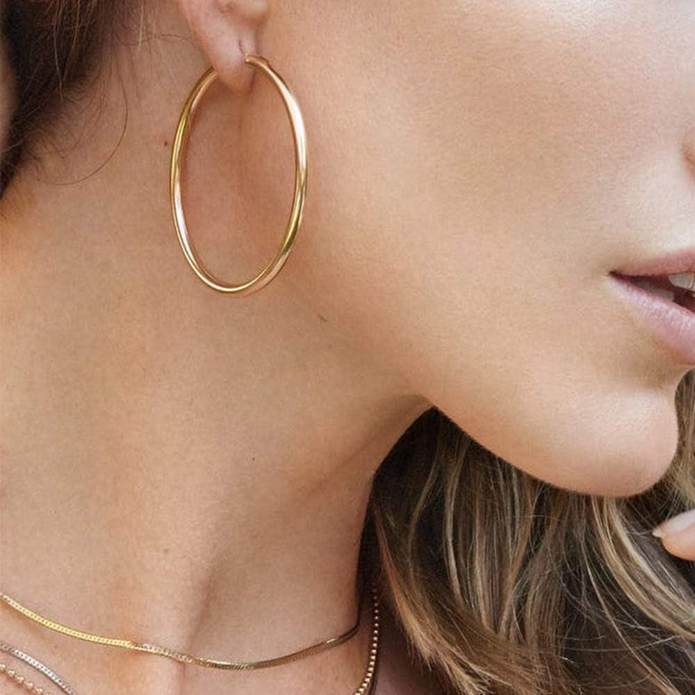 Gold Hoop Earrings for Women, 14K Real Gold Steling Silver Post Hypoallergenic Hoops Earrings Lightweight Small Gold Hoops Earrings 13-60Mm