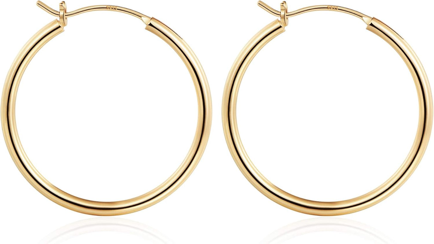 Gold Hoop Earrings for Women, 14K Real Gold Steling Silver Post Hypoallergenic Hoops Earrings Lightweight Small Gold Hoops Earrings 13-60Mm