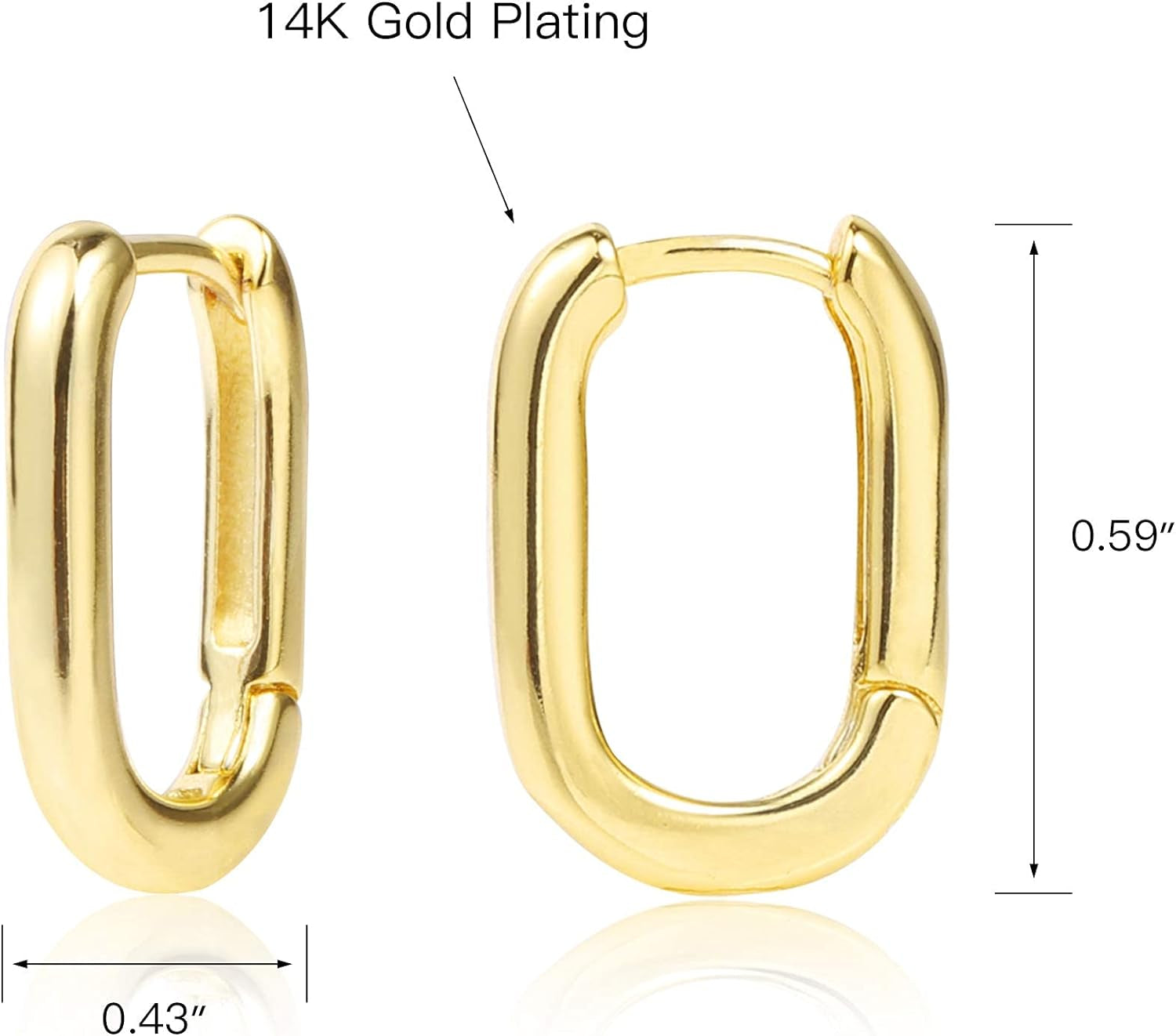 Small Gold Silver Rectangle Hoop Earrings 11Mm 14K Gold Plated U Shape Trendy Oval Hoop Earrings for Women Men